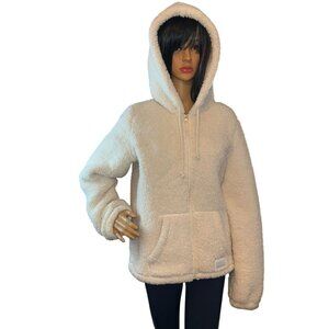 Hollister Womens Large‎ Sherpa Hoodie Jacket Full Zip Ivory Cozy Winter Wear